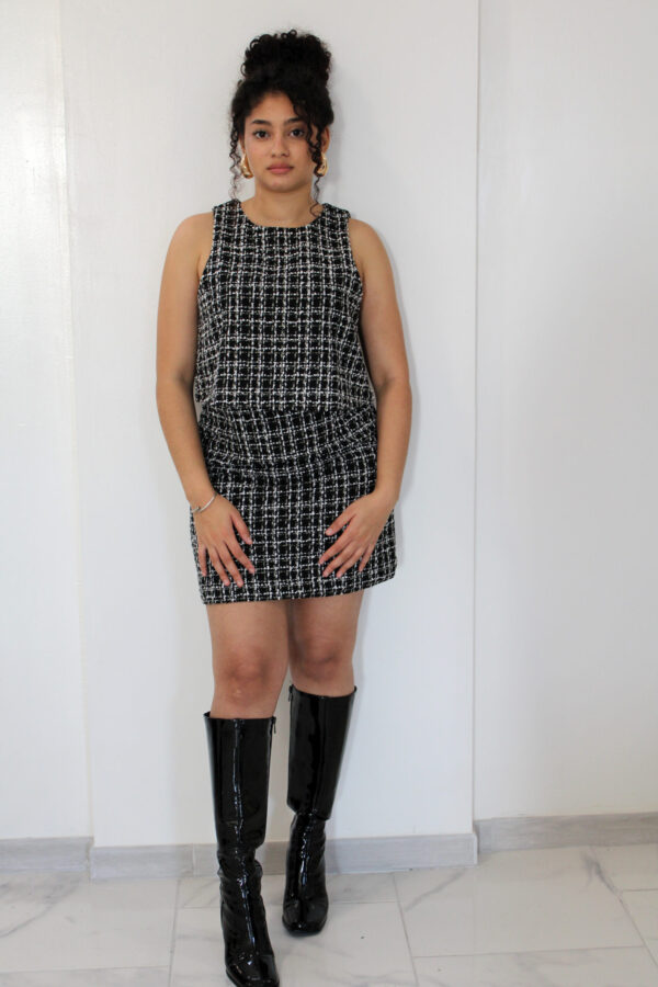 Ensemble 2 pièces top et jupe en tweed Noir